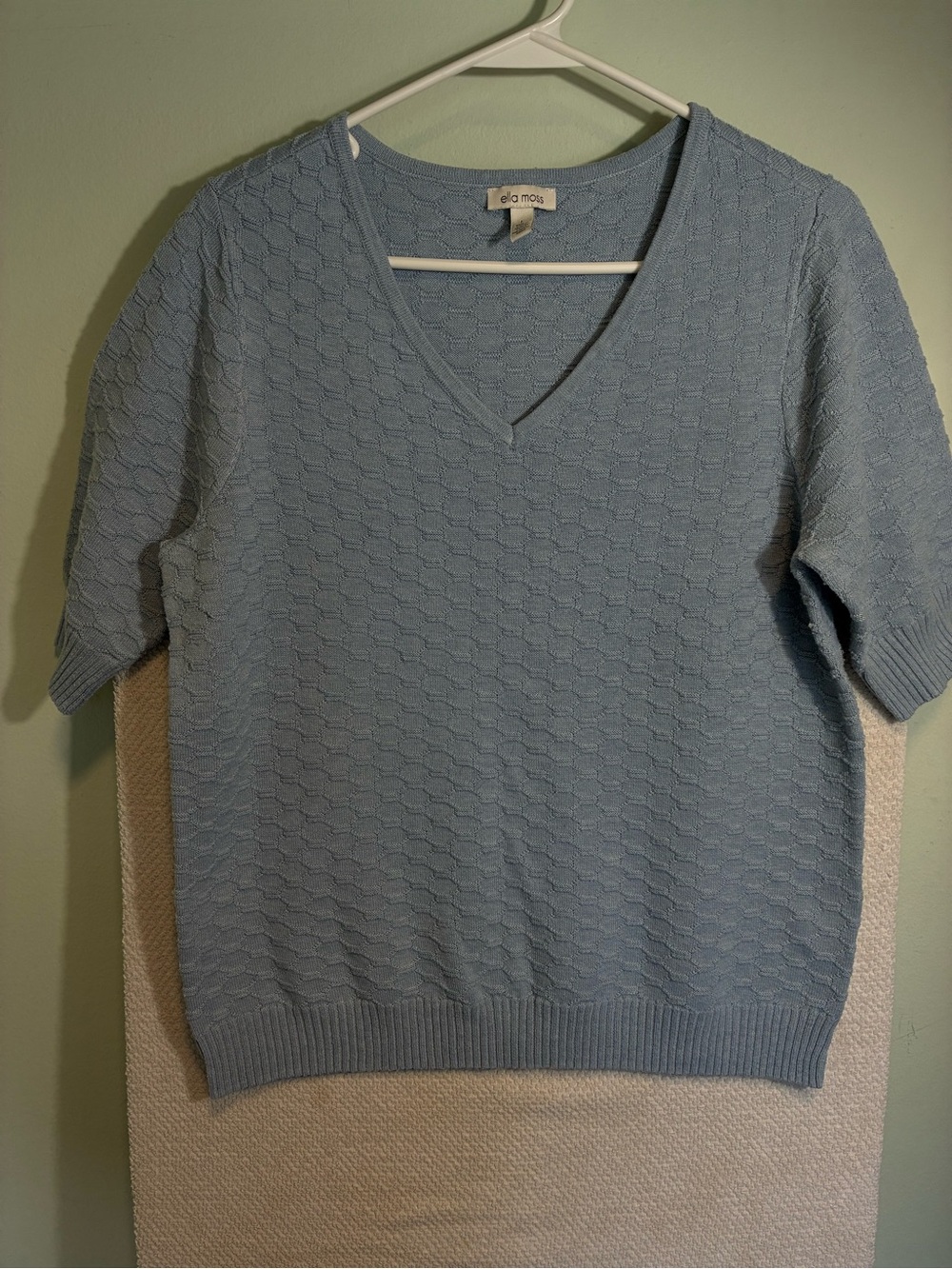 Ella Moss Light Blue V-Neck Short Sleeve Sweater